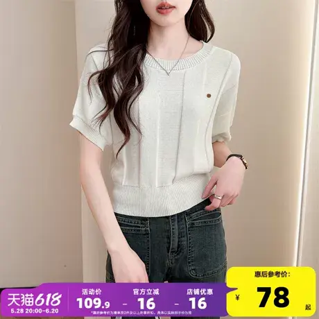唐狮25夏季新款针织毛线衫短袖女极简风高级感圆领时尚上衣Y图片