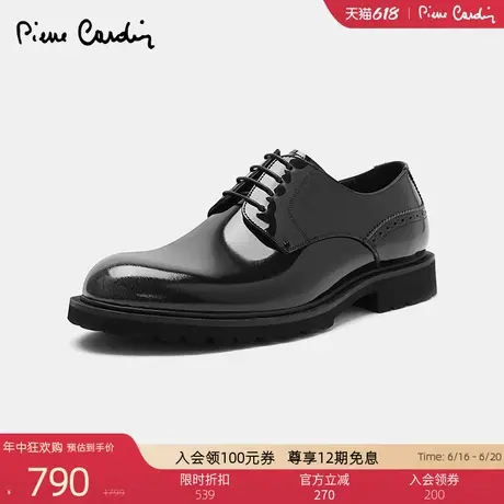 Pierre Cardin/皮尔卡丹男鞋质感擦色德比鞋商系带轻底真皮皮鞋商品大图
