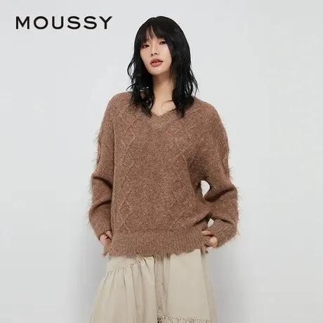 MOUSSY 春季新品慵懒风菱格提花V领针时尚织衫毛衣028HAZ70-1451商品大图