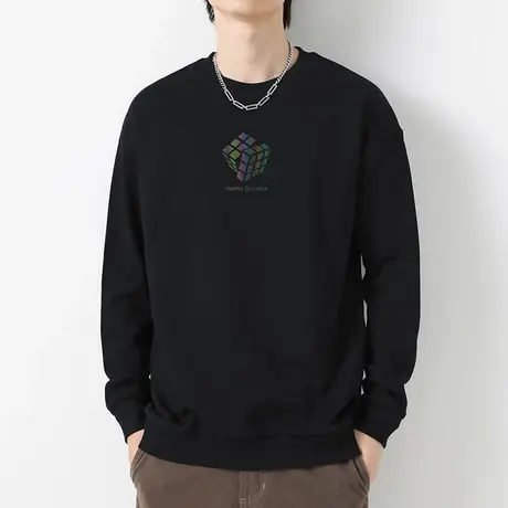 380g重磅纯棉圆领卫衣男潮流摇粒绒套头无帽上衣日系长袖t恤宽松商品大图