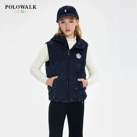 【80灰鸭绒】POLOWALK童装女童羽绒马甲25秋冬新款羽绒服连帽背心图片