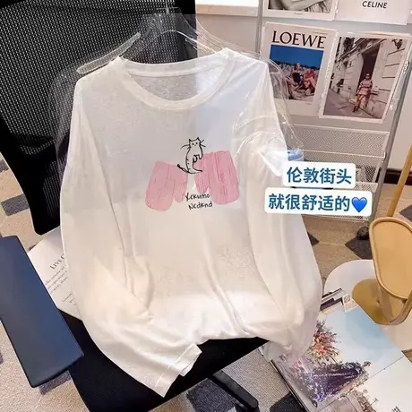 2025新款白色薄款短袖t恤女夏季趣味印花宽松防晒罩衫圆领上衣ins商品大图