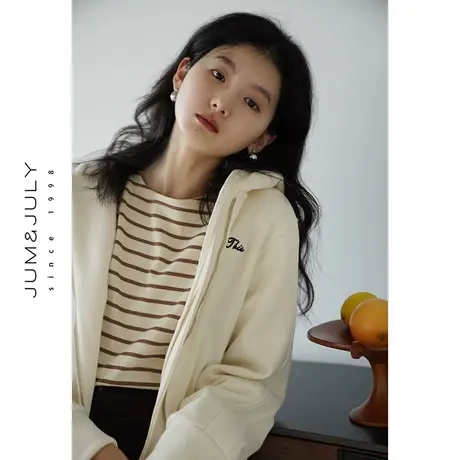 嘉茱莉2023秋季新款短款宽松连帽卫衣女薄款开衫外套美式慵懒chic图片