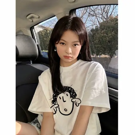 纯棉美式复古落肩白色短袖t恤女2025新款设计感小众潮牌半袖上衣图片