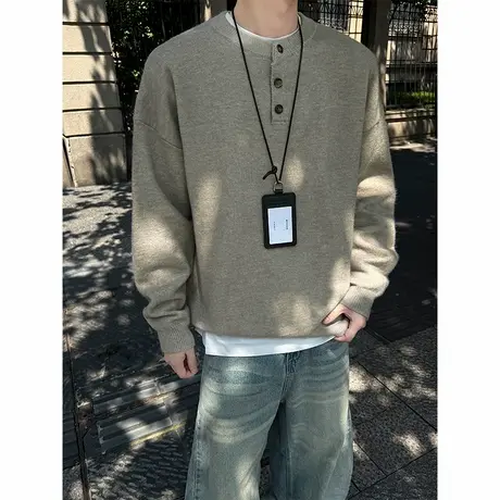 毛衣男春秋季2025新款半开衫套头上衣美式休闲高街长袖针织衫打底商品大图