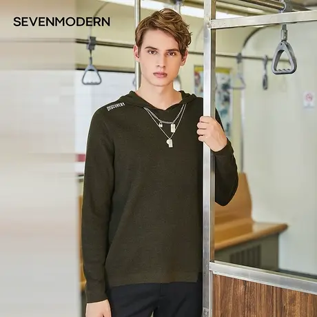 【清仓商场同款】柒牌奥莱男装潮牌SevenModern秋青年连帽针织衫商品大图