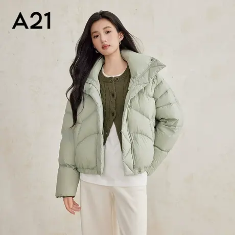 女装梭织宽松立领落肩开襟厚短羽绒服商品大图