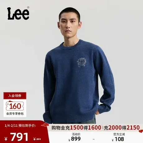 Lee商场同款25秋冬新品标准版圆领101+甜甜圈纽扣刺绣设计男毛衣图片