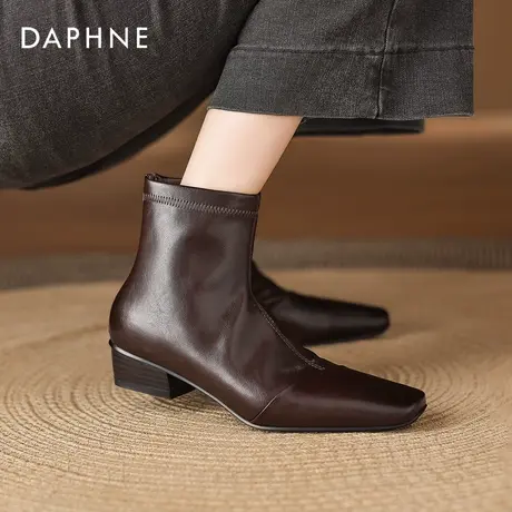达芙妮棕色靴子女2025新款超火小短靴秋冬切尔西马丁靴平底瘦瘦靴图片