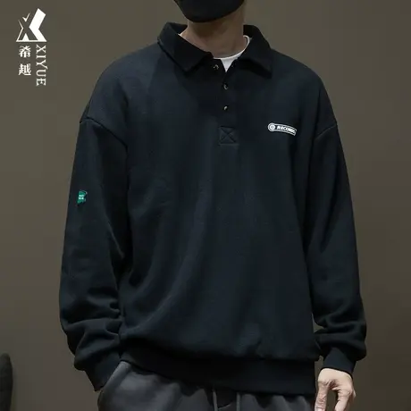 潮牌秋冬POLO领卫衣男秋季新款宽松加绒加厚纯棉长袖打底衫上衣潮图片