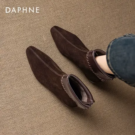 达芙妮复古小短靴女2025新款秋冬绒面瘦瘦靴子尖头百搭加绒及踝靴商品大图