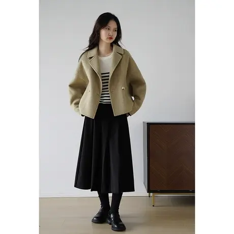 嘉茱莉2023秋冬新款绵羊毛上衣外套女小个子短款宽松呢子大衣外套图片