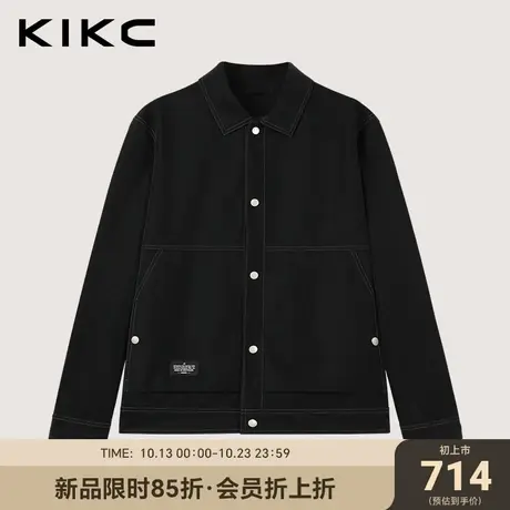 kikc夹克外套男2023秋冬新款商场同款明线撞色字母印花PU皮夹克图片