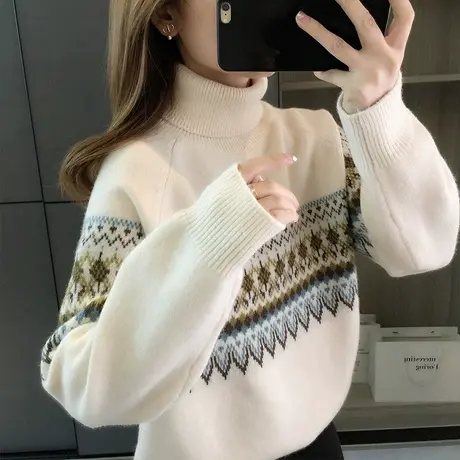 高领毛衣女士加厚秋冬季2023新款宽松慵懒风打底衫洋气针织衫上衣图片