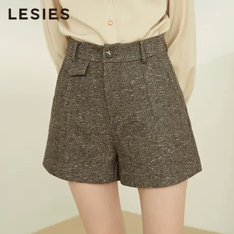 LESIES蓝色倾情春秋新款点点小A百搭厚版羊毛短裤女短款阔腿裤图片