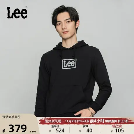 Lee商场同款标准版logo印花黑色连帽男长袖卫衣LMT0015776UK图片