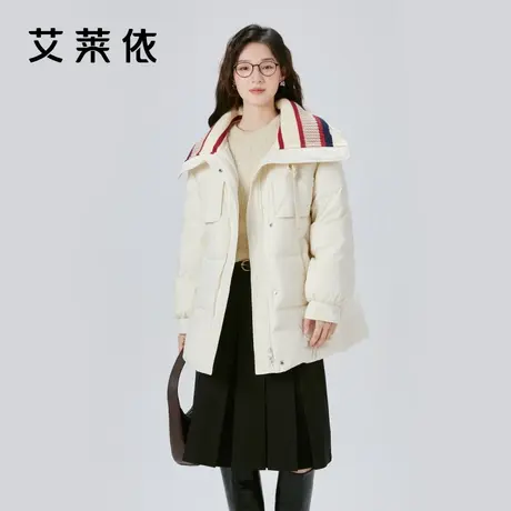 艾莱依针织领羽绒服女2023新款设计感拼接短款翻领外套冬商品大图