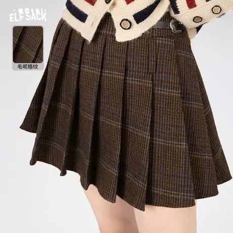 妖精的口袋美拉德格子百褶裙女2023冬季新款高腰显瘦a字格纹半裙图片
