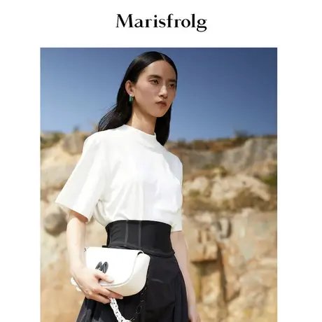 【高光丝绒印花】玛丝菲尔夏圆领白色宽松纯棉新款T恤短袖女商品大图