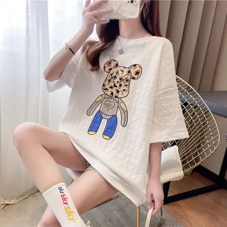 设计感小众短袖t恤女夏季韩版宽松大码女装中长款下衣失踪上衣服商品大图