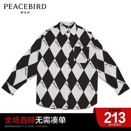 太平鸟男装奥莱 黑白撞色棱形格时尚休闲衬衫商品大图