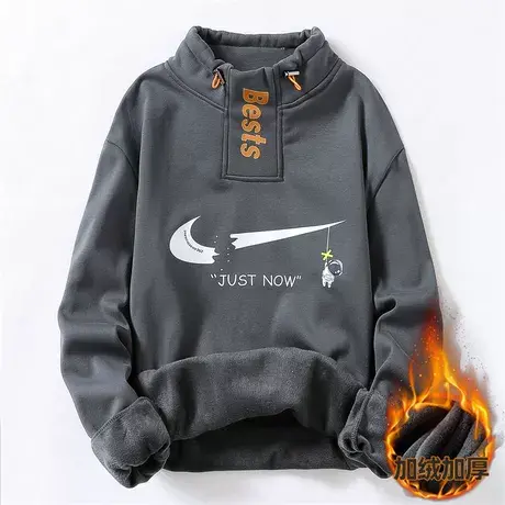 港士博2023冬季新款半高领加绒卫衣男潮流加厚青少年纯棉休闲外套图片