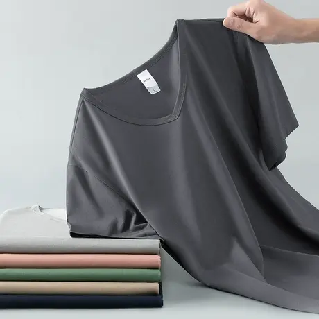 莫代尔短袖t恤男V领纯色上衣服夏季冰丝凉感速干体恤半袖潮流百搭商品大图