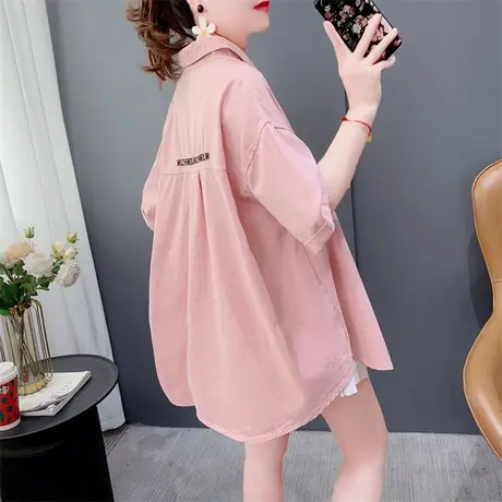 粉色刺绣半袖衬衫女夏季2023新款宽松小个子日系复古百搭外套上衣商品大图