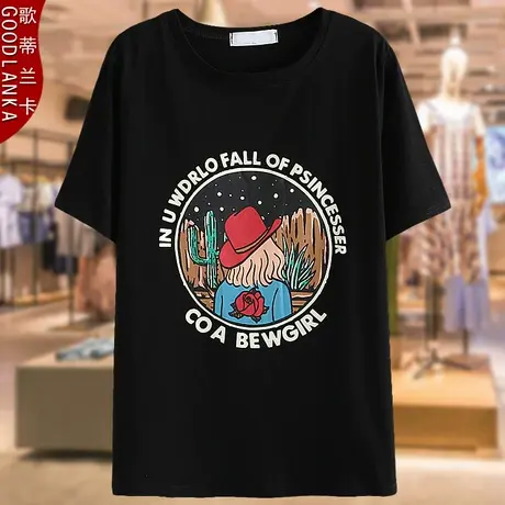 印花纯棉短袖T恤夏装大码200斤洋气时尚中年胖妈妈装宽松圆领上衣商品大图