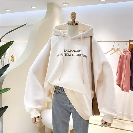卫衣女加绒加厚2020秋冬新款韩版ins潮ulzzang宽松刺绣慵懒风外套商品大图