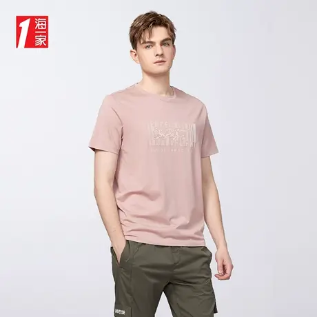 海一家时尚简约动物印花短T夏季舒适圆领短袖T恤男商品大图