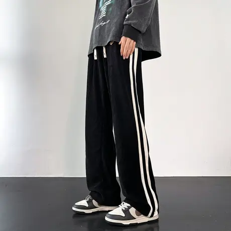 直筒宽松侧边条纹卫裤男春秋新款美式潮牌高街纯棉运动休闲长裤子商品大图