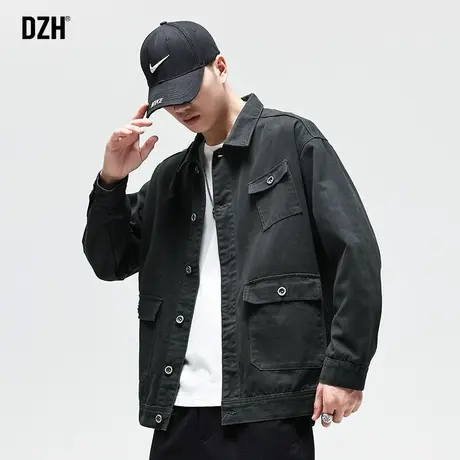 男士纯棉工装外套男冬季加厚潮牌翻领黑色夹克宽松男装2023年新款商品大图