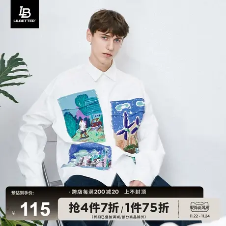 Lilbetter【刘宇同款】衬衫男宽松休闲长袖潮牌涂鸦印花男士衬衣商品大图
