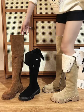 羊羔毛过膝长靴加厚绒雪地靴鞋子女新款2023爆款秋冬季棉鞋长筒靴图片