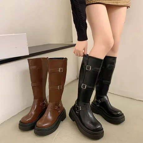 厚底靴子女长筒靴2023新款秋冬复古长靴不过膝小个子高筒骑士女靴商品大图