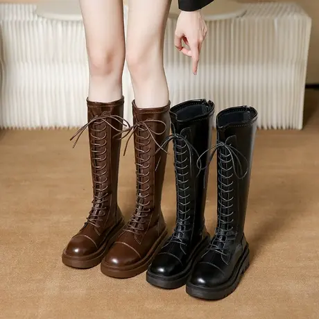 骑士靴女2024新款秋冬长筒靴厚底长靴粗腿大筒围高筒靴不过膝靴子商品大图
