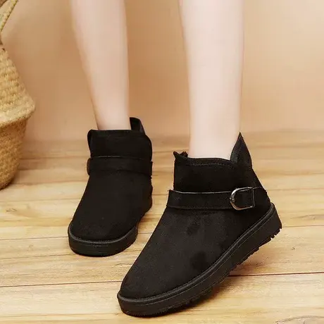2023冬季新款加绒雪地靴短靴女靴子棉鞋学生防滑搭扣冬靴女面包鞋商品大图
