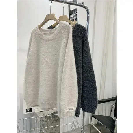 秋冬季慵懒风圆领套头毛衣女高级感宽松百搭休闲长袖针织衫上衣服商品大图