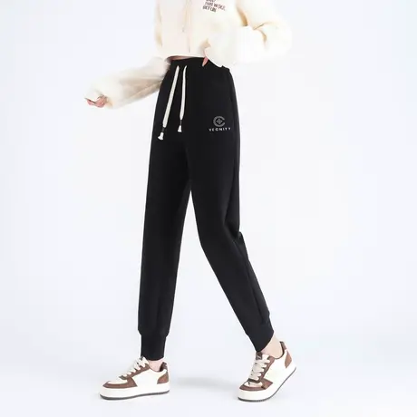 时尚气质休闲2023年冬季新款高腰松紧束脚直筒加绒加厚运动长裤商品大图