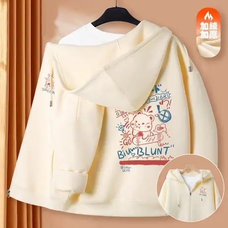 小个子开衫连帽加绒卫衣女秋冬2023新款爆款时尚女士加厚冬季外套商品大图