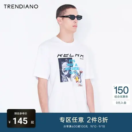 TRENDIANO官方潮牌春夏男装上衣美式复古人物印花圆领短袖T恤男士商品大图