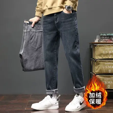 唐狮新款秋冬季男牛仔裤直筒宽松加绒加厚百搭潮流时尚裤子男TJ商品大图
