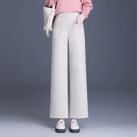 毛呢阔腿裤女秋冬2023新款高腰垂感宽松加厚长裤通勤显瘦休闲裤子商品大图