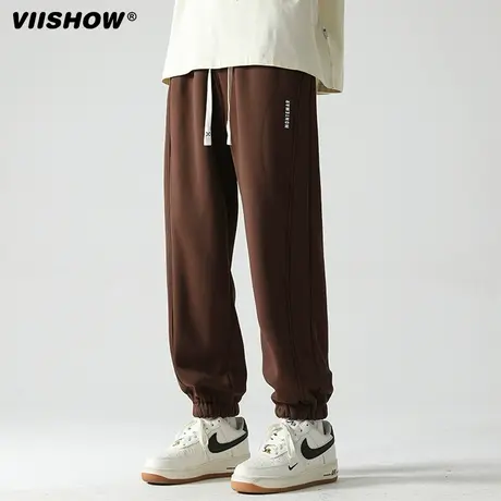 VIISHOW裤子男生冬季阔腿直筒休闲裤运动裤束脚加绒加厚束脚卫裤商品大图