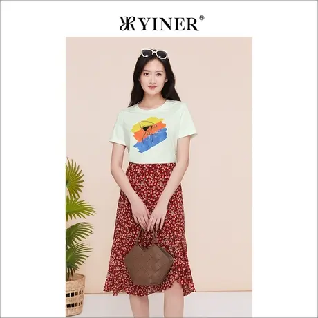 【赫本猫联名】YINER音儿线上专选女装2023夏印花针织衫上衣商品大图