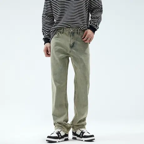 美式复古牛仔裤男潮牌宽松休闲高个子加长版大码阔腿垂感直筒裤子商品大图
