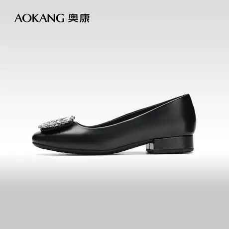 【门店发货】奥康女鞋 2024春季新款气质水钻方扣显瘦单鞋豆豆鞋图片