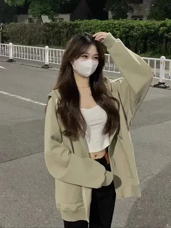 开衫卫衣外套女2024爆款春秋季宽松小个子慵懒风美式复古连帽上衣图片