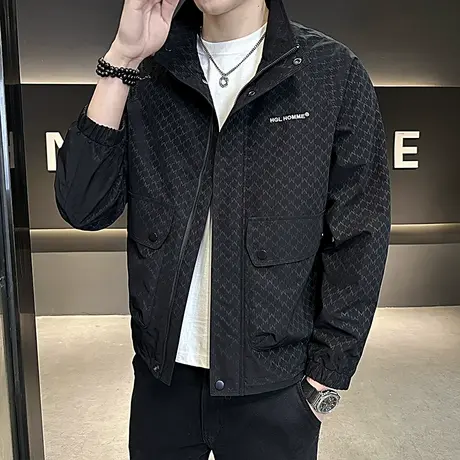 2024春季印花夹克男韩版休闲痞帅男装立领褂子高级感工装花色外套商品大图